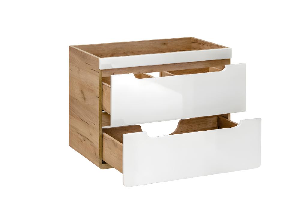 Vente Unique Meuble De Salle De Bain Suspendu Avec Vasque à Encastrer Et Deux Colonnes - 80 Cm - Coloris Naturel Et Blanc - ARUBA