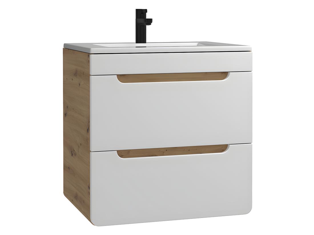 Vente Unique Meuble De Salle De Bain Suspendu Avec Vasque à Encastrer - Coloris Naturel Et Blanc - 60 Cm - ARUBA