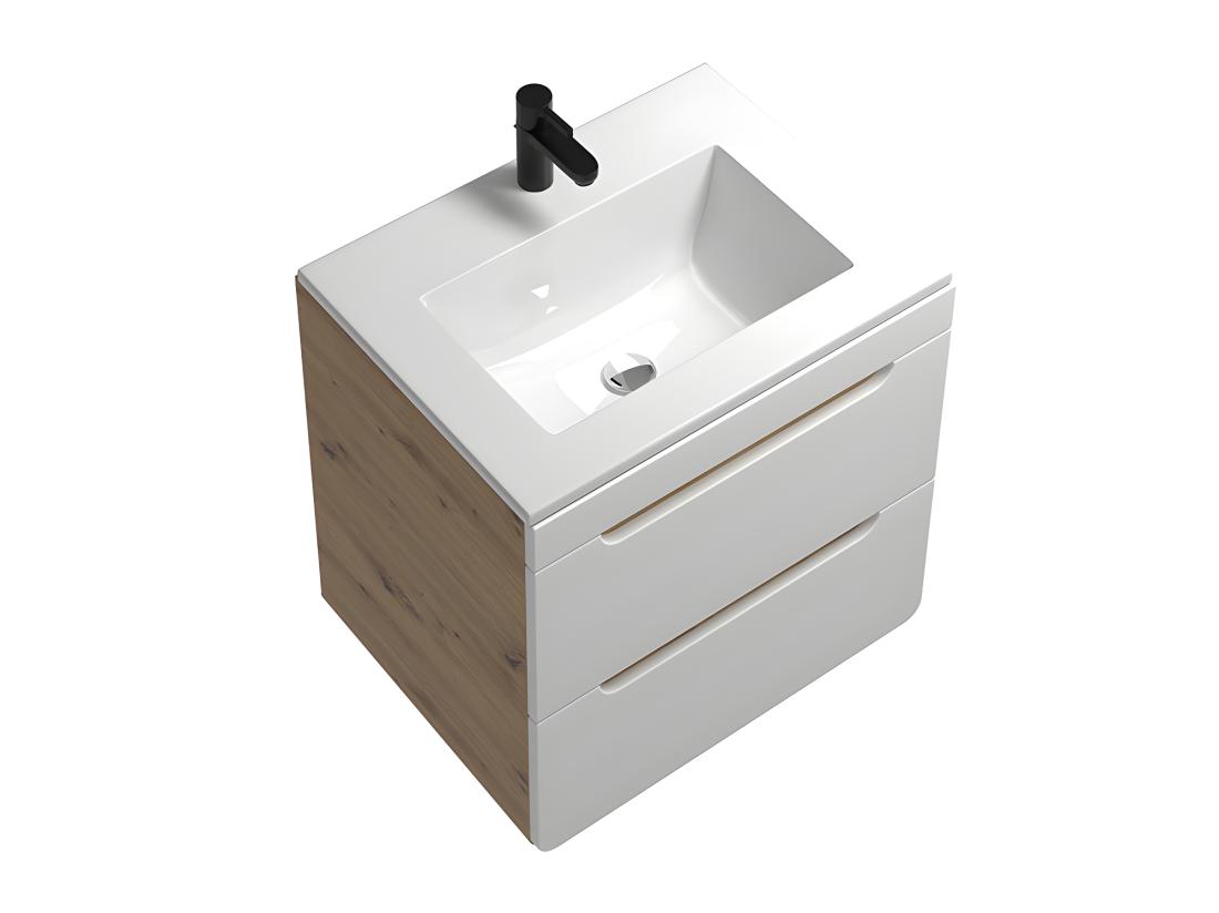 Vente Unique Meuble De Salle De Bain Suspendu Avec Vasque à Encastrer - Coloris Naturel Et Blanc - 60 Cm - ARUBA