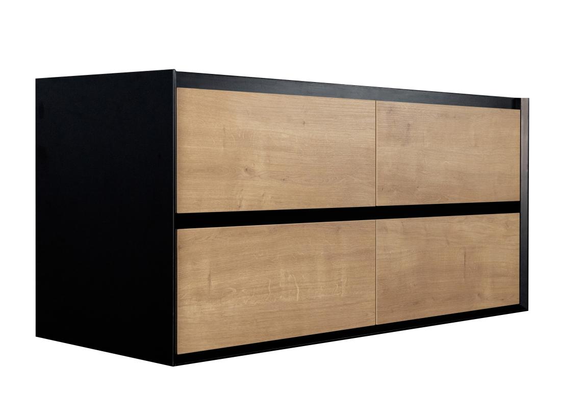 Vente Unique Meuble De Salle De Bain Suspendu Avec Vasque à Encastrer - Coloris Naturel Clair Et Noir - 120 Cm - LANNICK