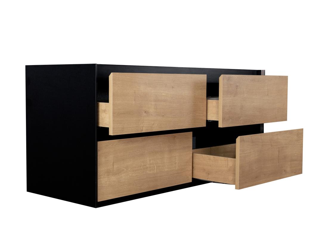 Vente Unique Meuble De Salle De Bain Suspendu Avec Vasque à Encastrer - Coloris Naturel Clair Et Noir - 120 Cm - LANNICK