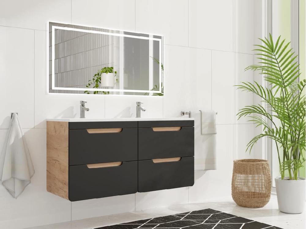 vente unique Meuble de salle de bain suspendu avec vasque à encastrer - Coloris naturel et anthracite - 120 cm - ARUBA