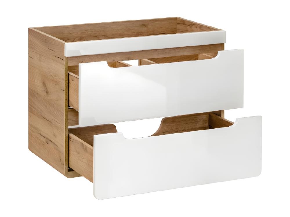 Vente Unique Meuble De Salle De Bain Suspendu Avec Vasque à Poser Et Deux Colonnes - Coloris Naturel Et Blanc - 80 Cm - ARUBA