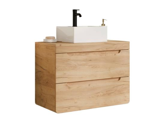 Vente Unique Meuble De Salle De Bain Suspendu Avec Vasque à Poser Carrée - Coloris Naturel - 80 Cm - ARUBA