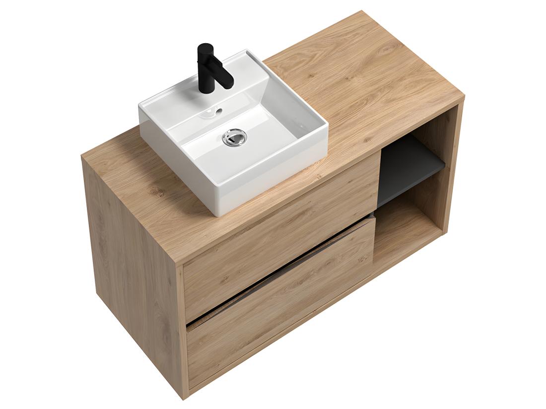 Vente Unique Meuble De Salle De Bain Suspendu Avec Vasque Carrée Et Armoire De Toilette - Coloris Naturel - 100 Cm - PURNAL