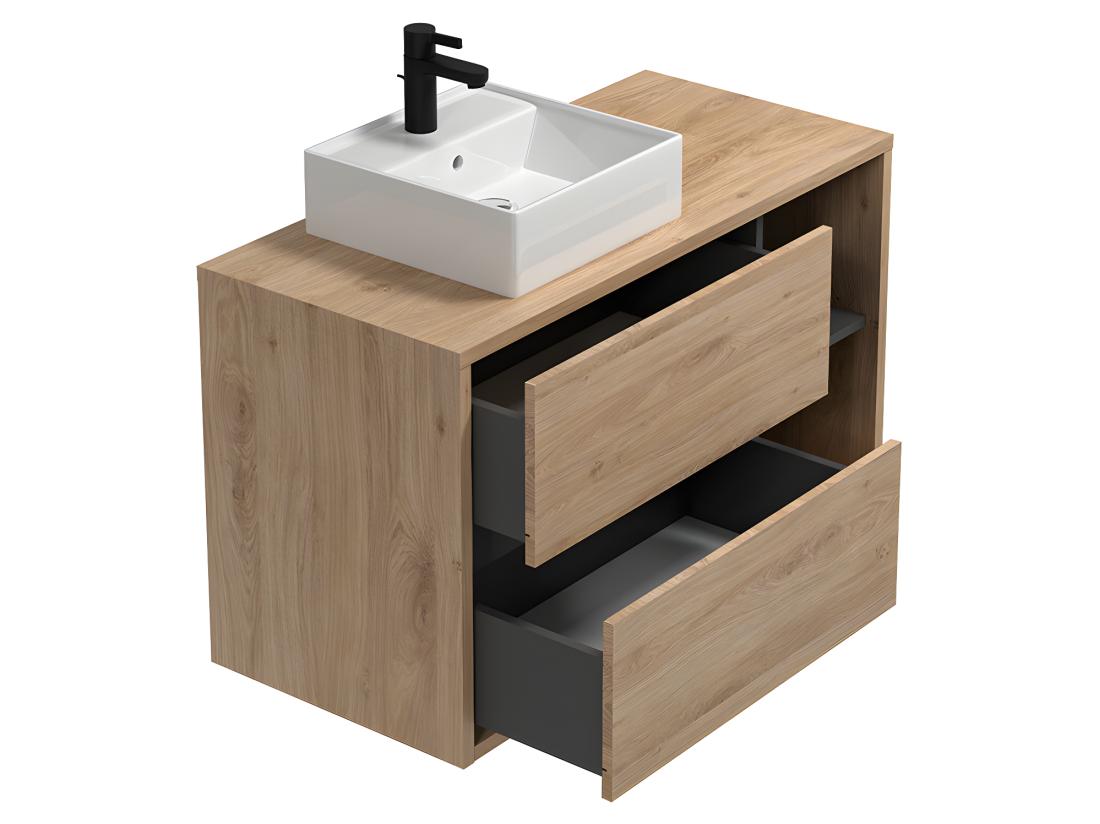 Vente Unique Meuble De Salle De Bain Suspendu Avec Vasque Carrée Et Armoire De Toilette - Coloris Naturel - 100 Cm - PURNAL