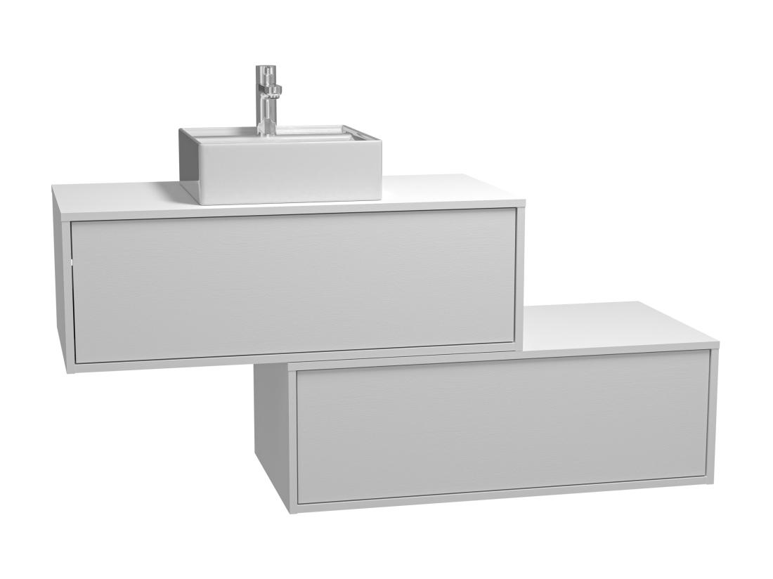 Vente Unique Meuble De Salle De Bain Suspendu Blanc Avec Simple Vasque Carrée Et Deux Tiroirs - 94 Cm - TEANA II