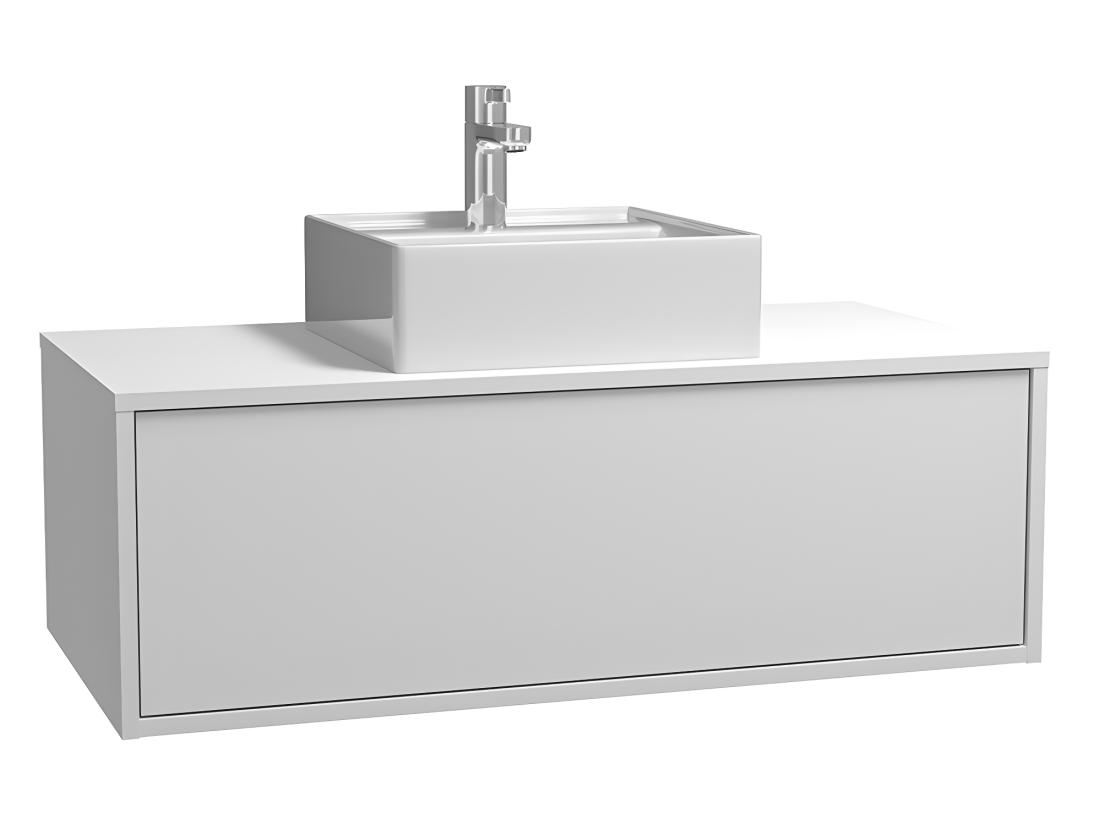 Vente Unique Meuble De Salle De Bain Suspendu Blanc Avec Simple Vasque Carrée - 94 Cm - TEANA II