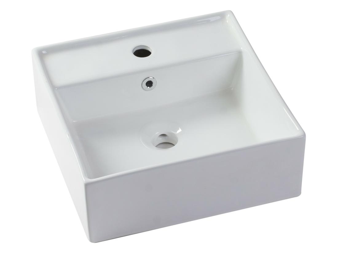 Vente Unique Meuble De Salle De Bain Suspendu Blanc Avec Simple Vasque Carrée - 94 Cm - TEANA II