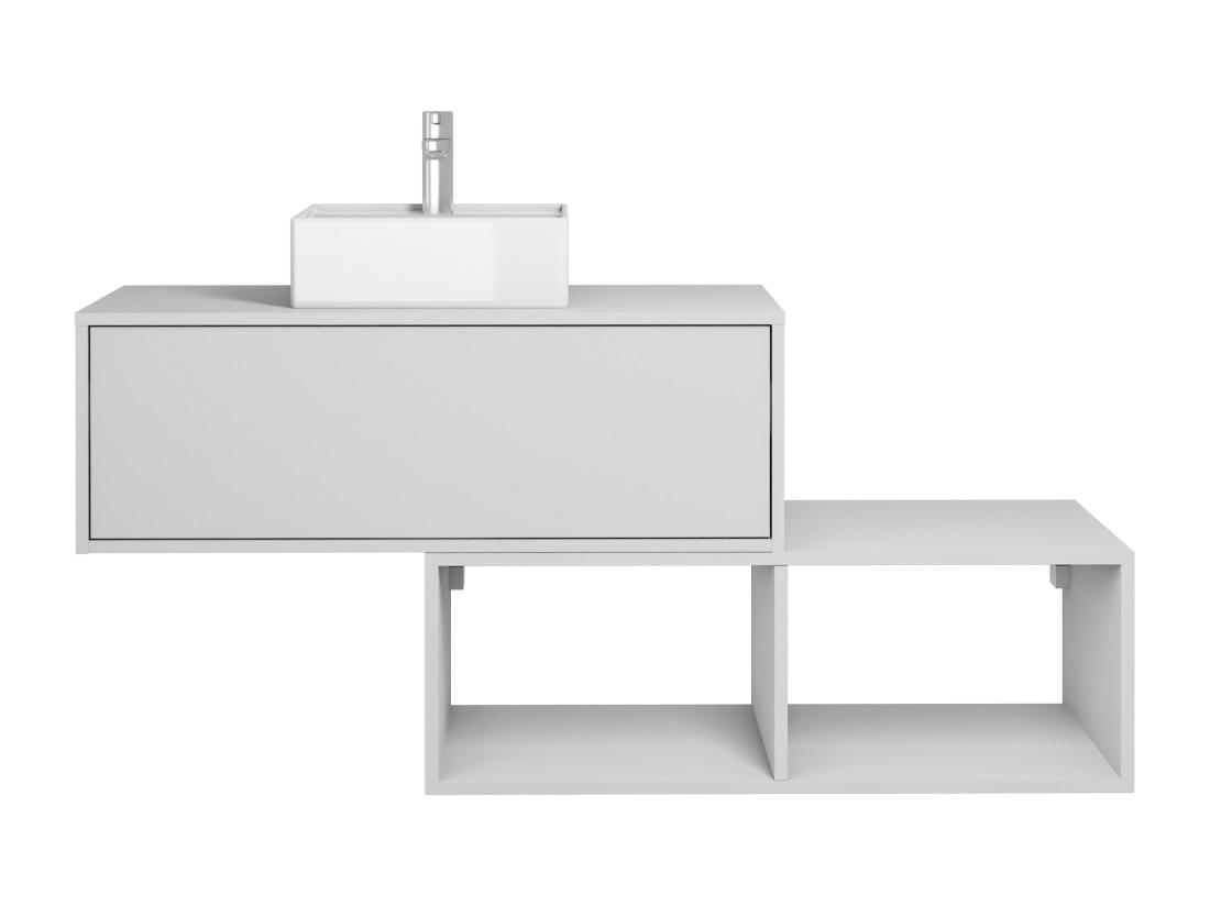 Vente Unique Meuble De Salle De Bain Suspendu Blanc Avec Vasque Carrée - 1 Tiroir Et 2 Niches - 94 Cm - TEANA II