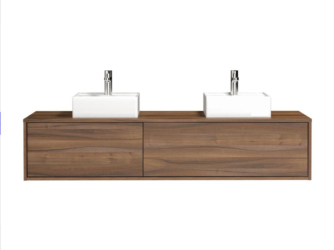 Vente Unique Meuble De Salle De Bain Suspendu Coloris Naturel Foncé Avec Double Vasque - L150 Cm - ISAURE II
