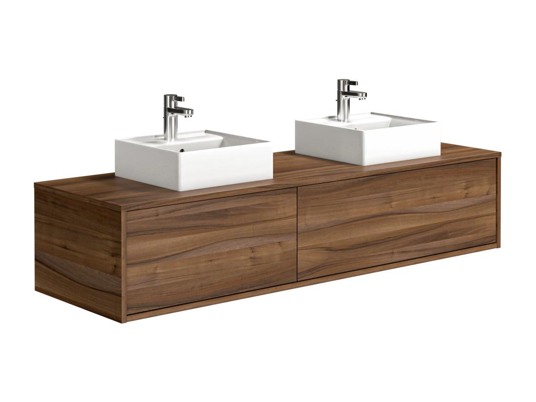 Vente Unique Meuble De Salle De Bain Suspendu Coloris Naturel Foncé Avec Double Vasque - L150 Cm - ISAURE II