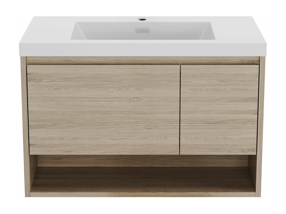 Vente Unique Meuble De Salle De Bain Suspendu Simple Vasque Coloris Naturel Clair - 90 Cm - PUJUKA