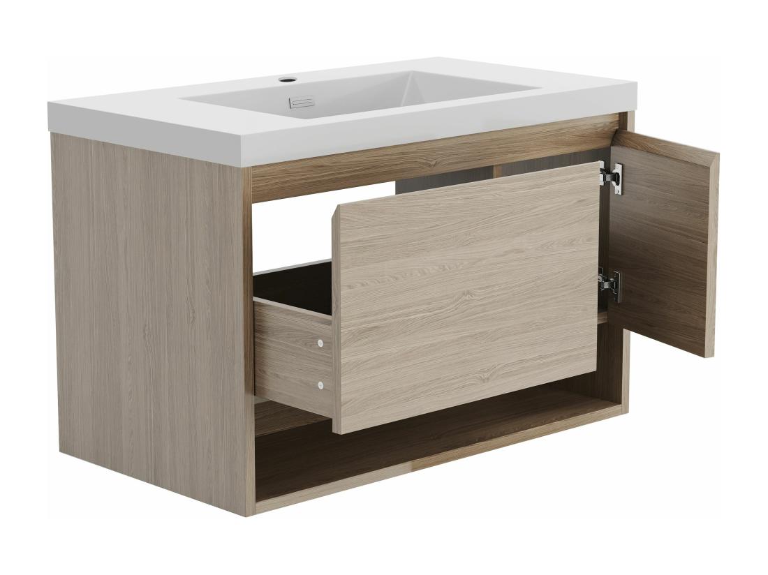 Vente Unique Meuble De Salle De Bain Suspendu Simple Vasque Coloris Naturel Clair - 90 Cm - PUJUKA