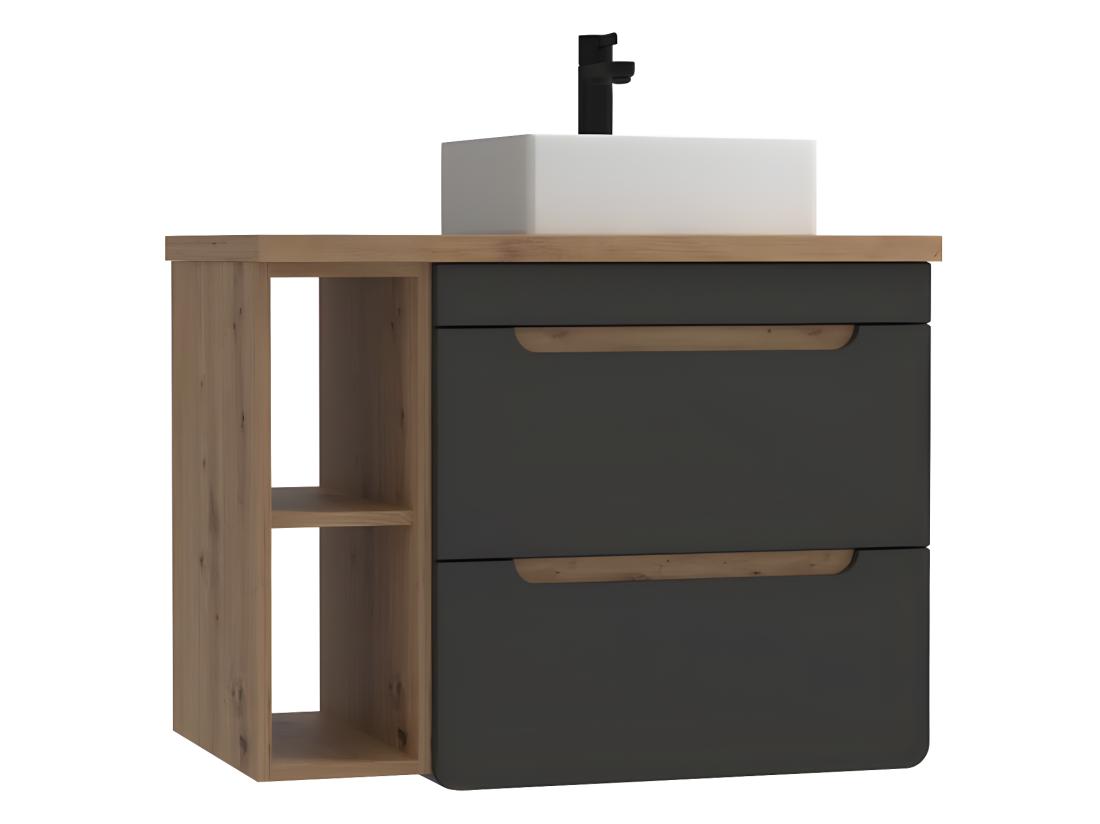 Vente Unique Meuble De Salle De Bain Suspendu Simple Vasque Et Niches - Coloris Naturel Et Anthracite - 80 Cm - ARUBA