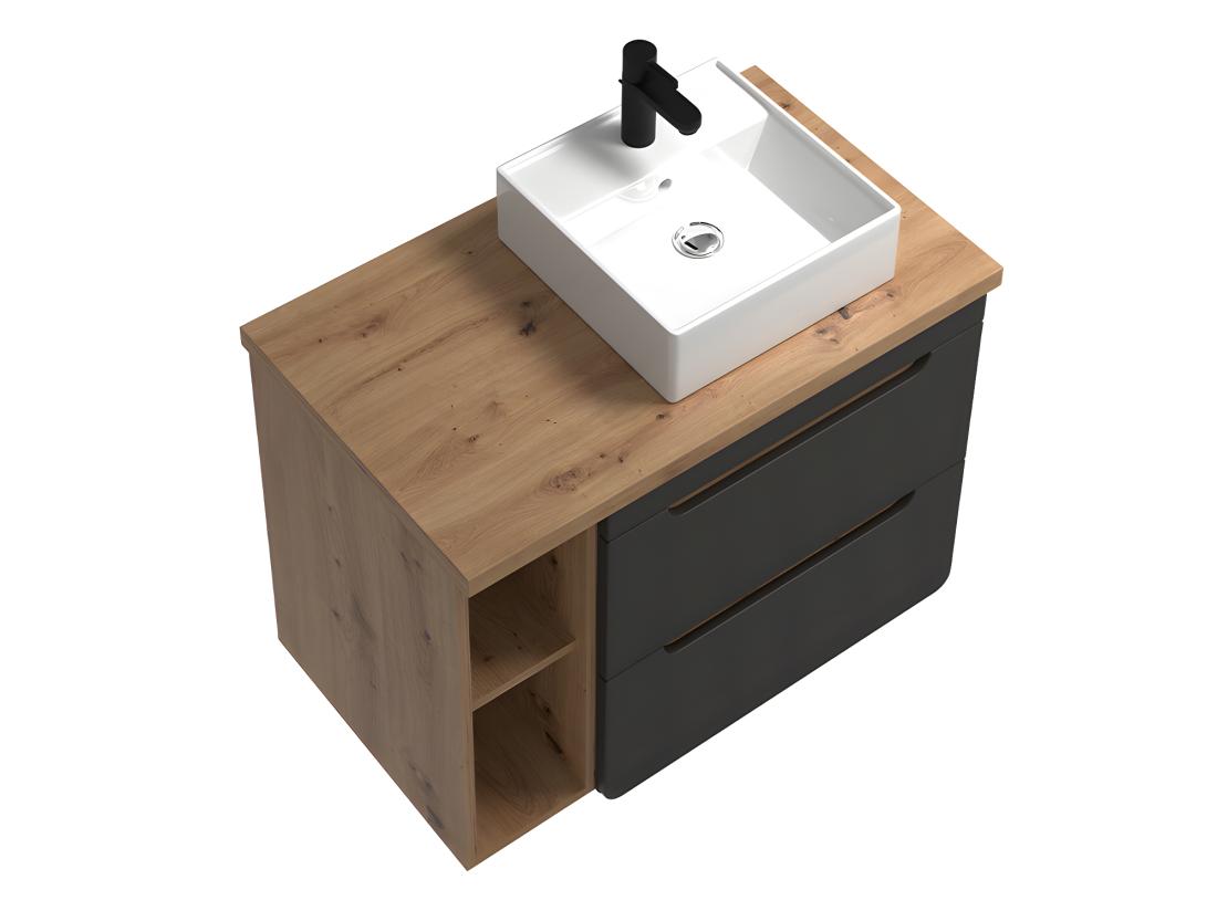 Vente Unique Meuble De Salle De Bain Suspendu Simple Vasque Et Niches - Coloris Naturel Et Anthracite - 80 Cm - ARUBA