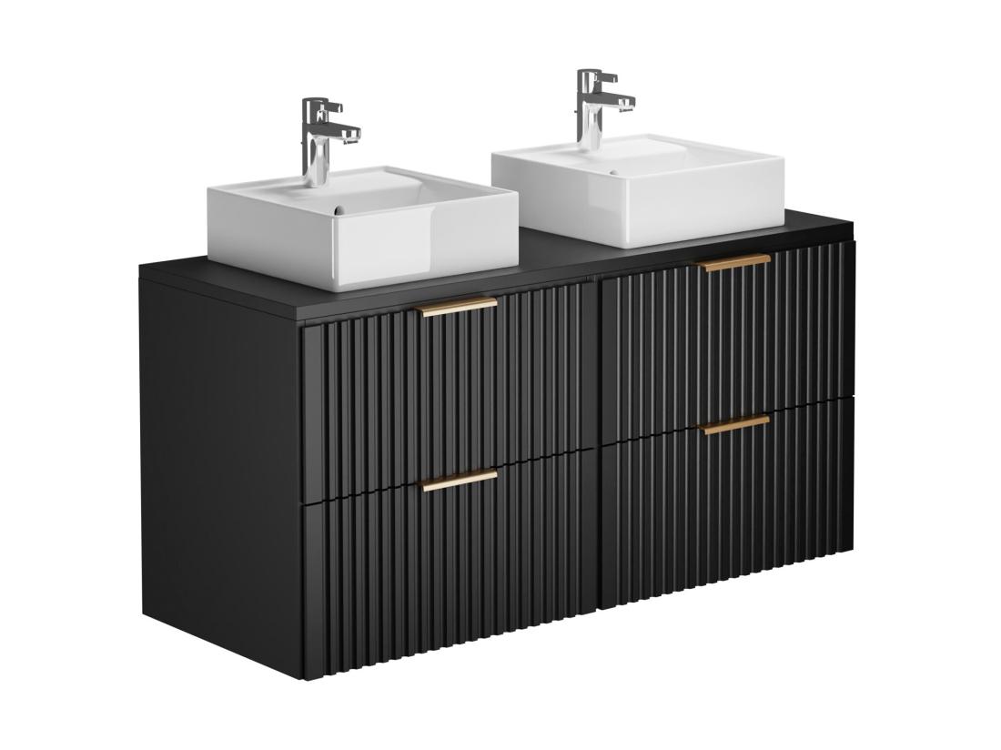 Vente Unique Meuble De Salle De Bain Suspendu Strié Avec Double Vasque à Poser Carrée - Noir - L120 Cm - ZEVARA