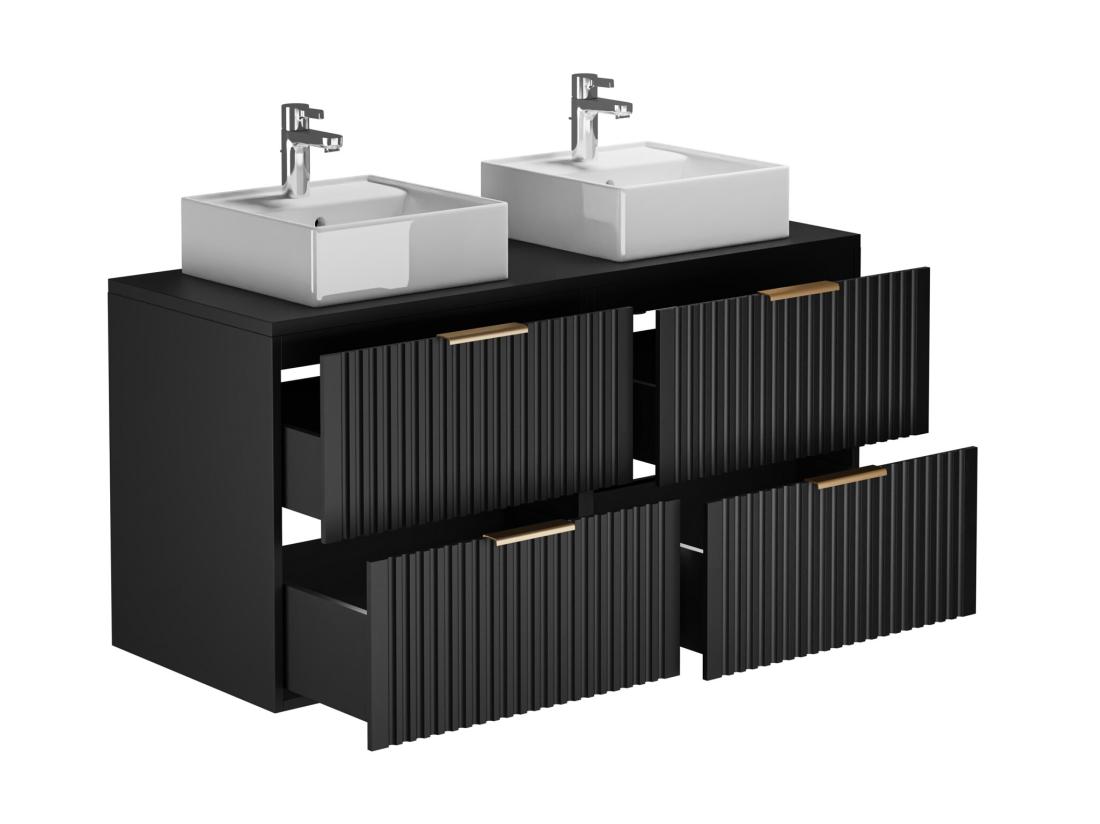 Vente Unique Meuble De Salle De Bain Suspendu Strié Avec Double Vasque à Poser Carrée - Noir - L120 Cm - ZEVARA