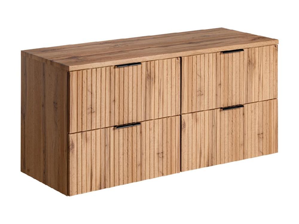 Vente Unique Meuble De Salle De Bain Suspendu Strié Avec Double Vasque à Poser Carrée - Naturel Clair - L120 Cm - ZEVARA