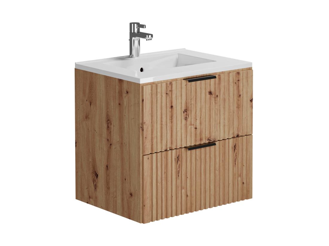 Vente Unique Meuble De Salle De Bain Suspendu Strié Avec Vasque à Encastrer - Naturel Clair - 60 Cm - ZEVARA