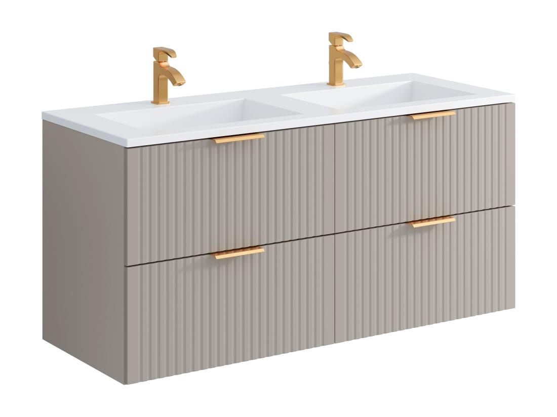 Vente Unique Meuble De Salle De Bain Suspendu Strié Avec Vasque à Encastrer - Beige - 120 Cm - ZEVARA