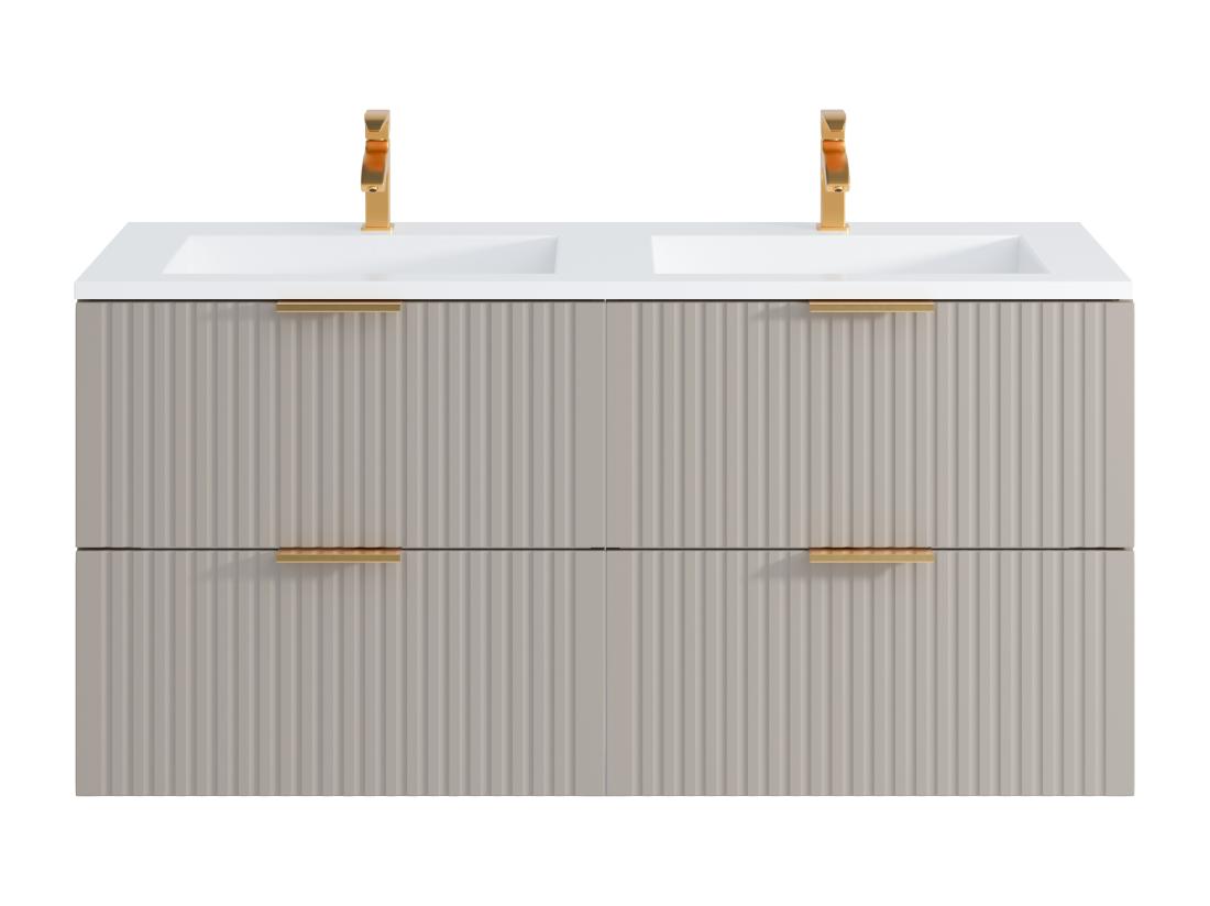 Vente Unique Meuble De Salle De Bain Suspendu Strié Avec Vasque à Encastrer - Beige - 120 Cm - ZEVARA