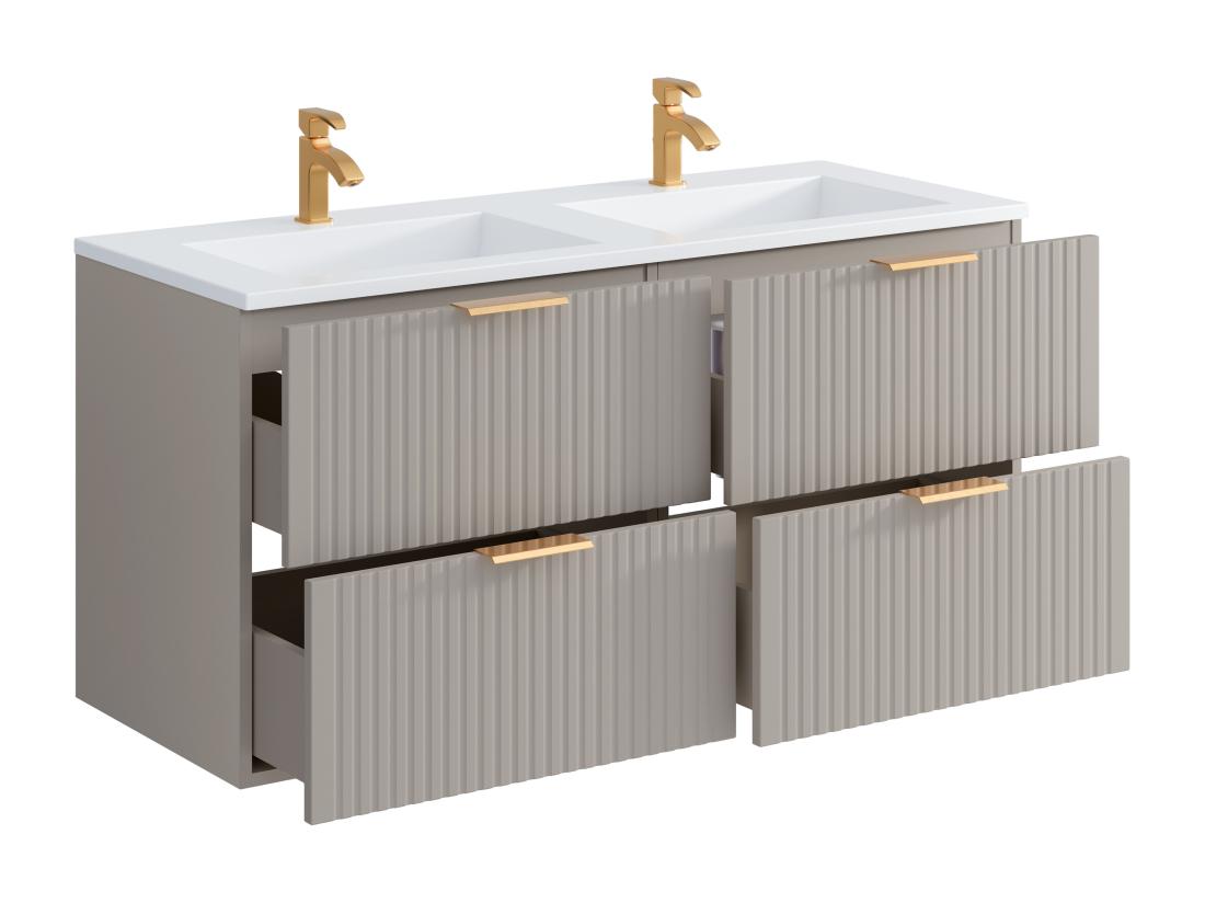 Vente Unique Meuble De Salle De Bain Suspendu Strié Avec Vasque à Encastrer - Beige - 120 Cm - ZEVARA