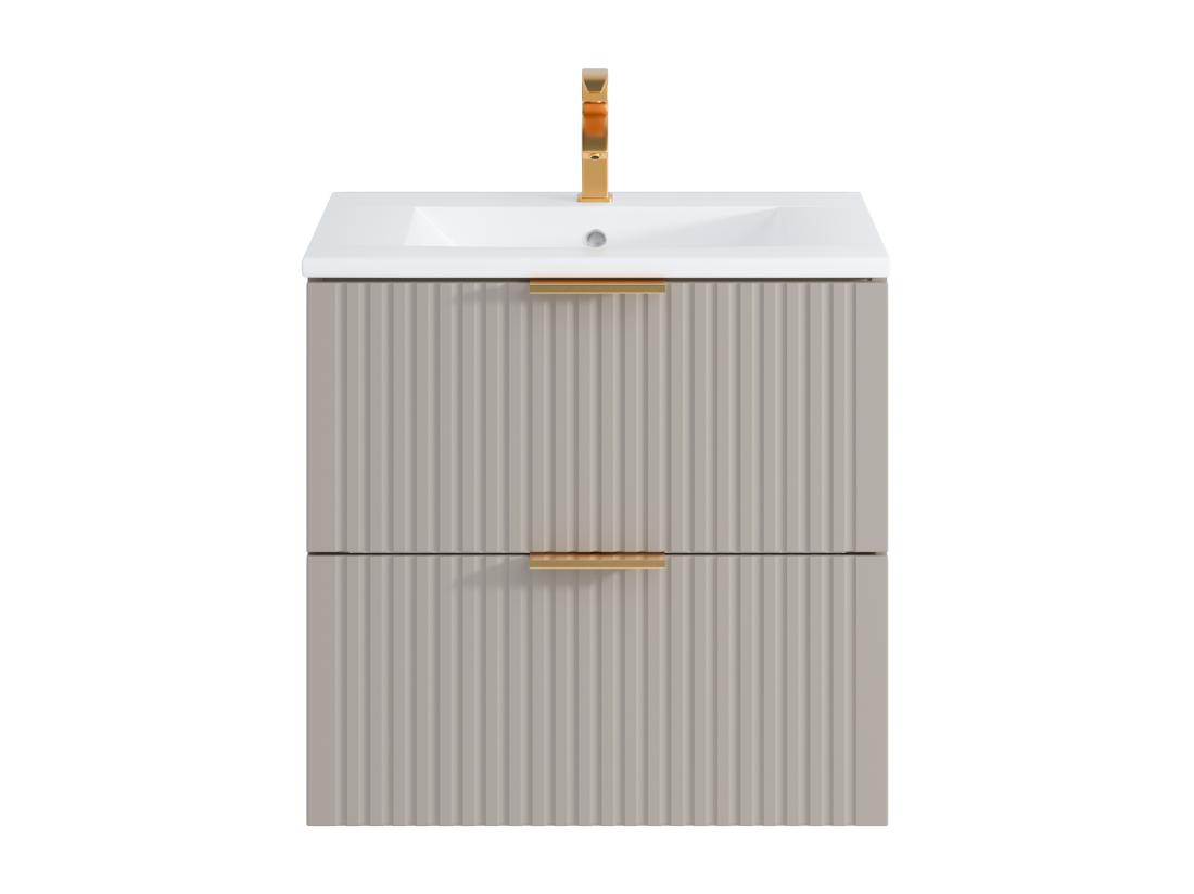 Vente Unique Meuble De Salle De Bain Suspendu Strié Avec Vasque à Encastrer - Beige - 60 Cm - ZEVARA