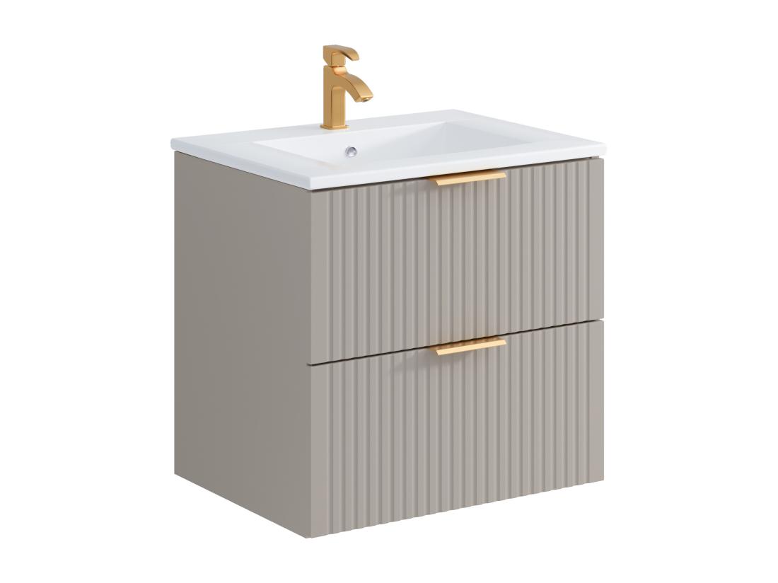 Vente Unique Meuble De Salle De Bain Suspendu Strié Avec Vasque à Encastrer - Beige - 60 Cm - ZEVARA