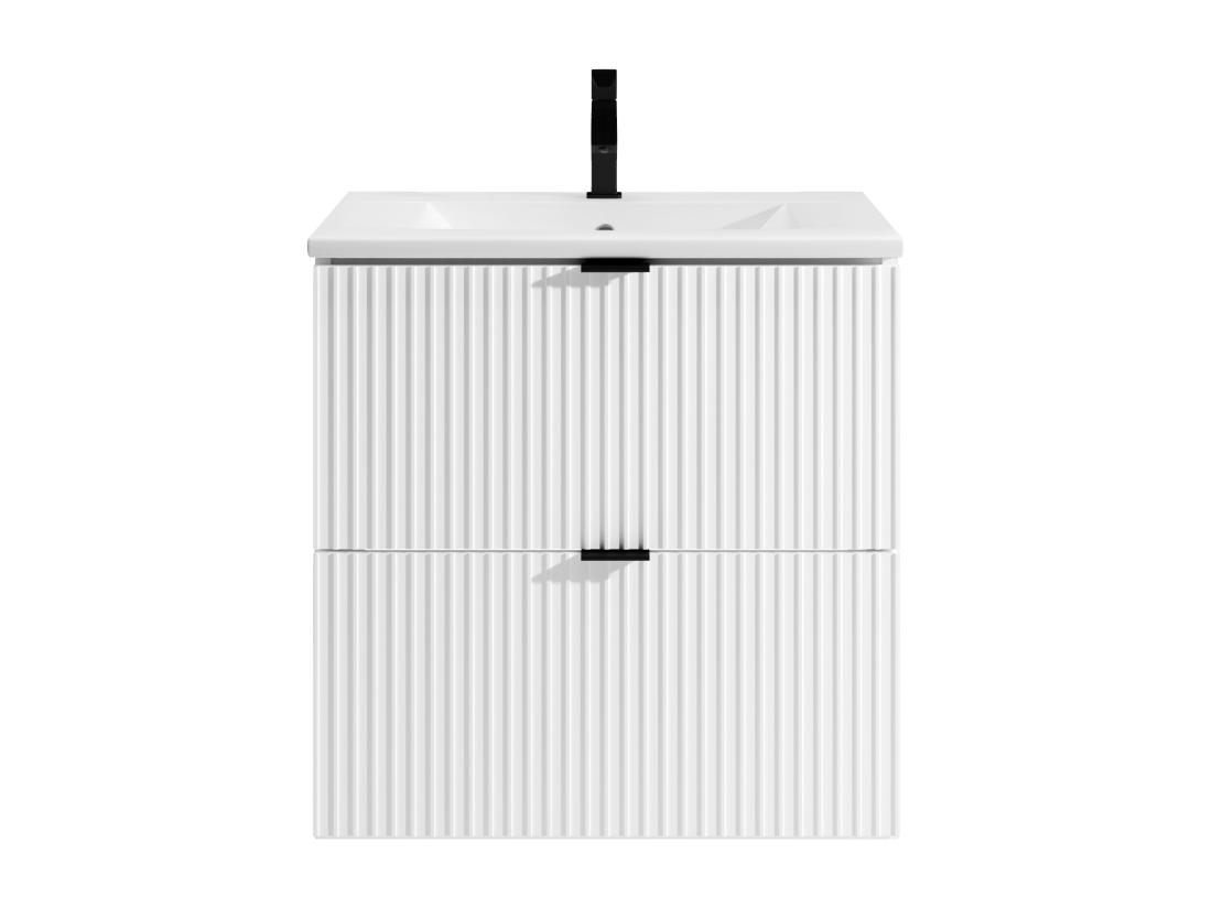 Vente Unique Meuble De Salle De Bain Suspendu Strié Avec Vasque à Encastrer - Blanc Mat - 60 Cm - ZEVINI