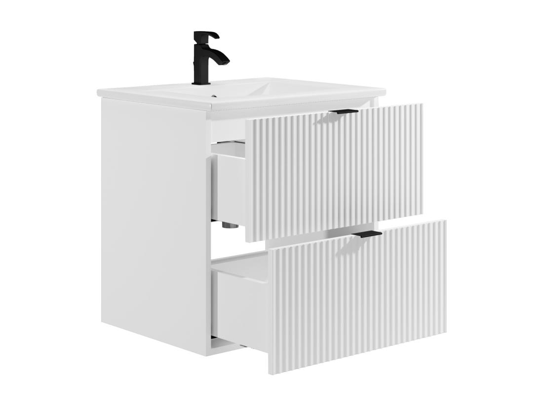 Vente Unique Meuble De Salle De Bain Suspendu Strié Avec Vasque à Encastrer - Blanc Mat - 60 Cm - ZEVINI