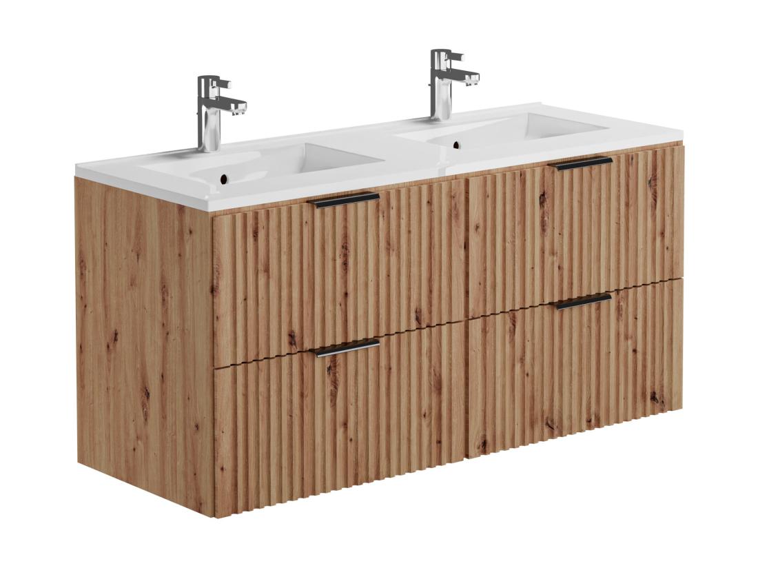 Vente Unique Meuble De Salle De Bain Suspendu Strié Avec Vasque à Encastrer - Naturel Clair - 120 Cm - ZEVARA