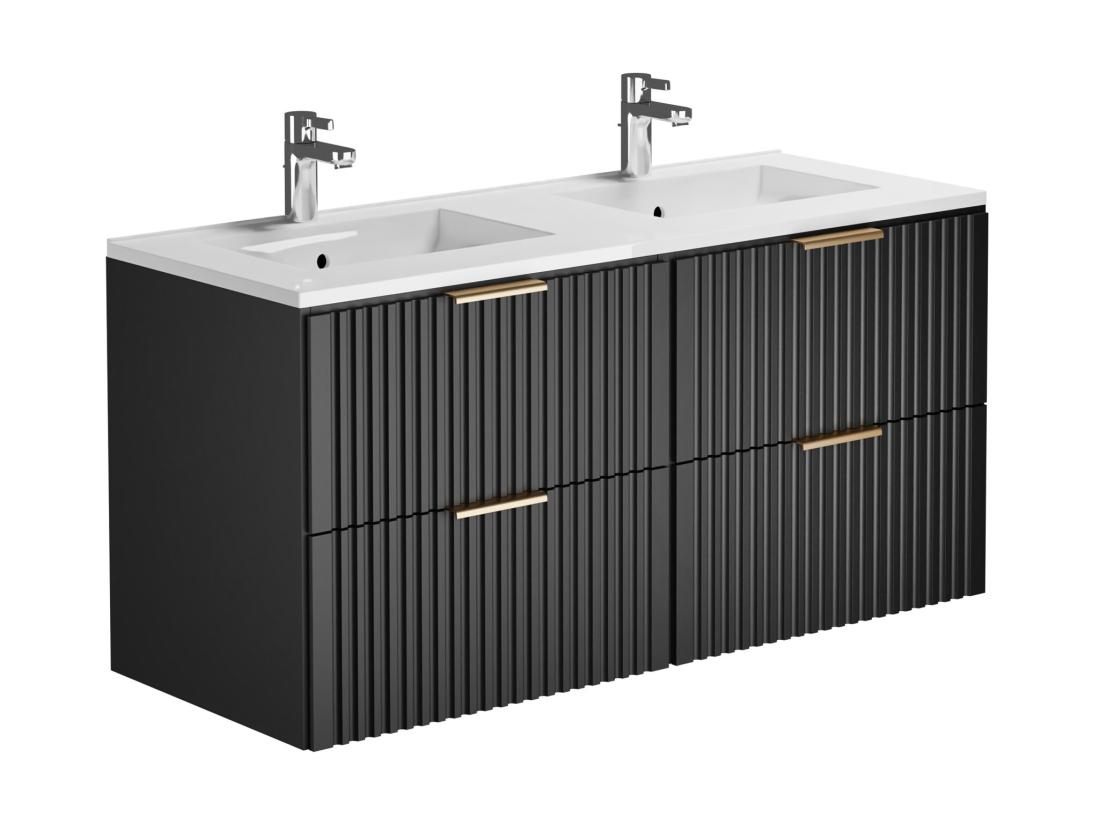 Vente Unique Meuble De Salle De Bain Suspendu Strié Avec Vasque à Encastrer - Noir - 120 Cm - ZEVARA