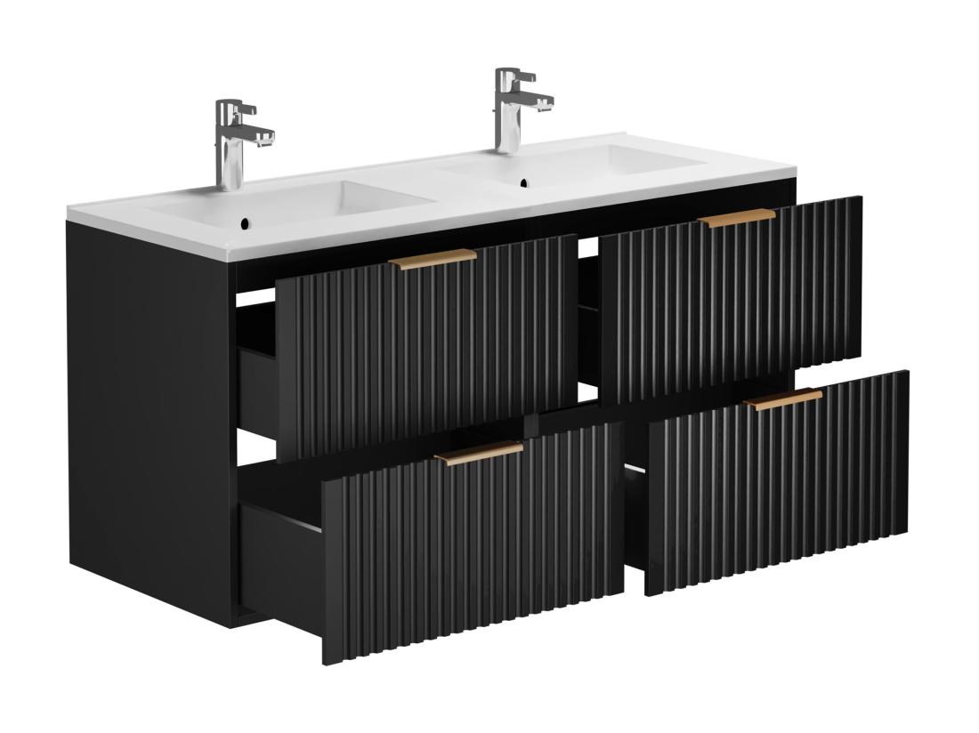 Vente Unique Meuble De Salle De Bain Suspendu Strié Avec Vasque à Encastrer - Noir - 120 Cm - ZEVARA