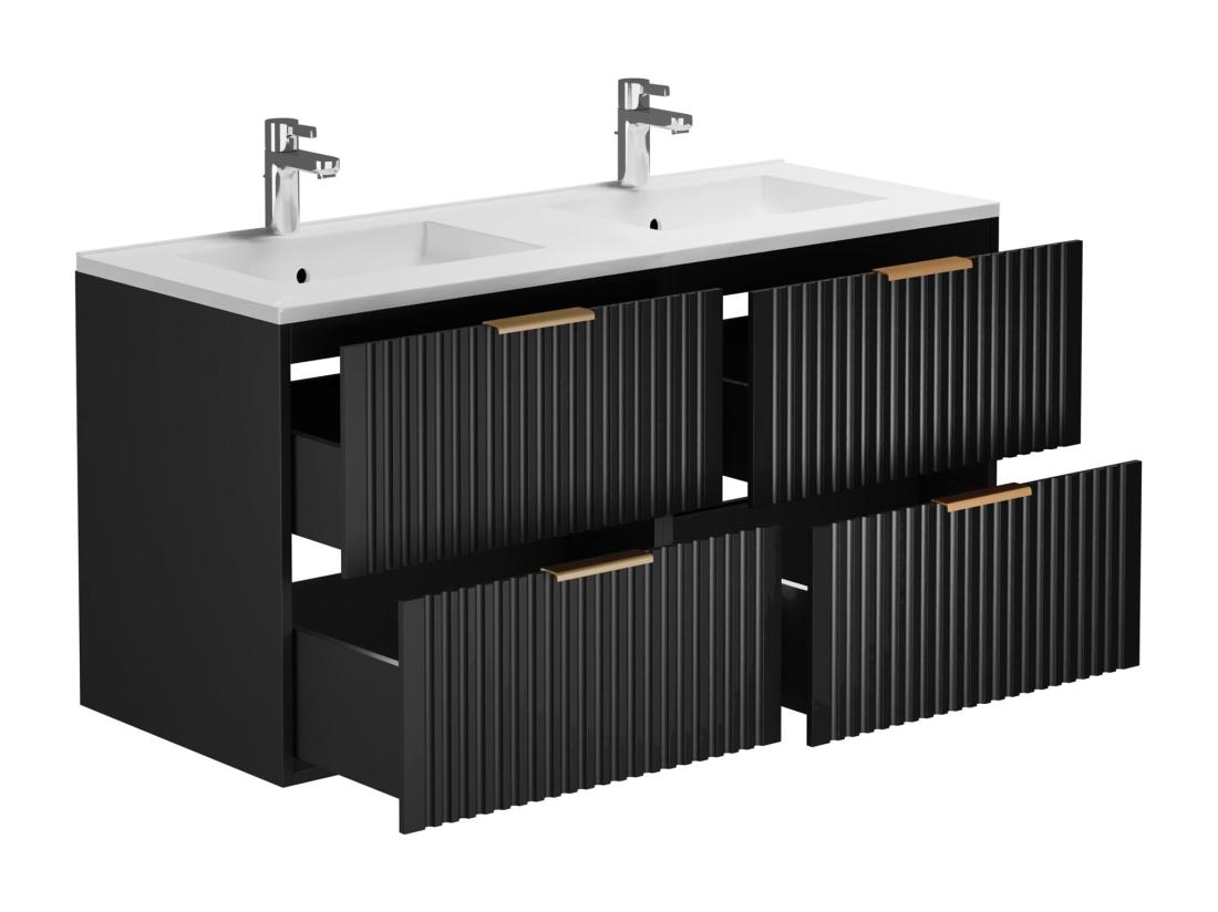 Vente Unique Meuble De Salle De Bain Suspendu Strié Avec Vasque à Encastrer Et Colonne - Noir - 120 Cm - ZEVARA