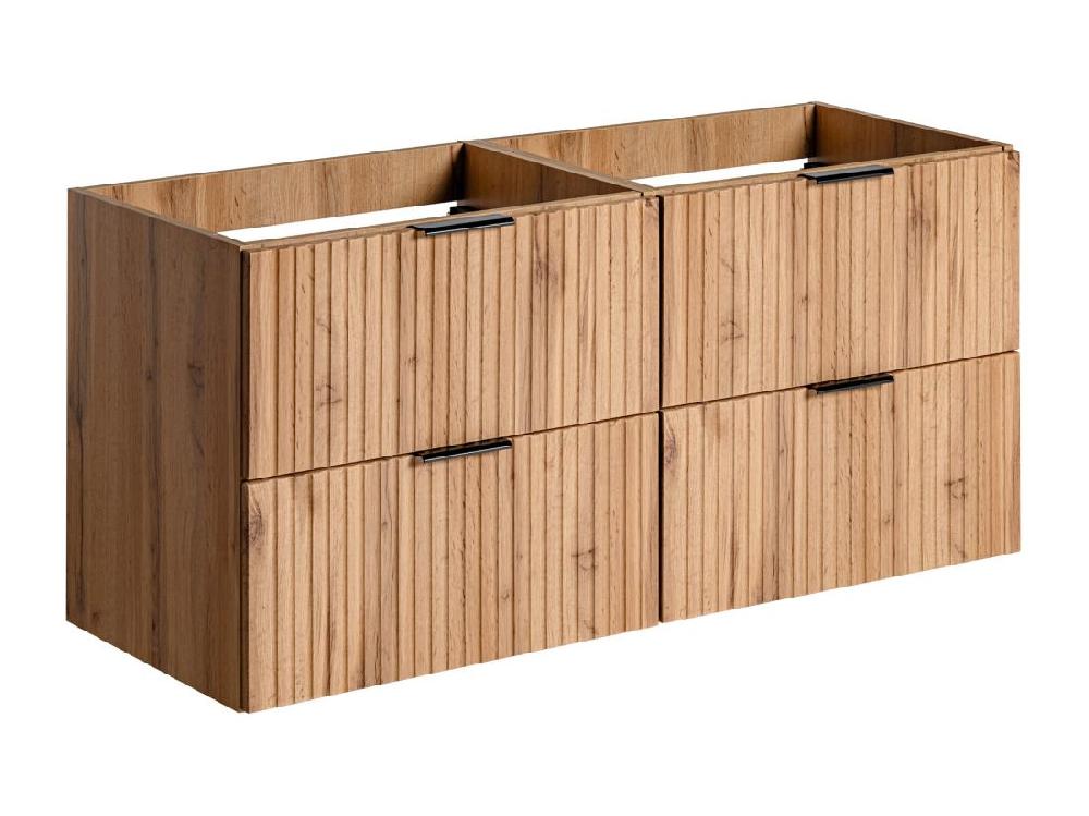 Vente Unique Meuble De Salle De Bain Suspendu Strié Avec Vasque à Poser Et Colonne - Naturel Clair - 120 Cm - ZEVARA