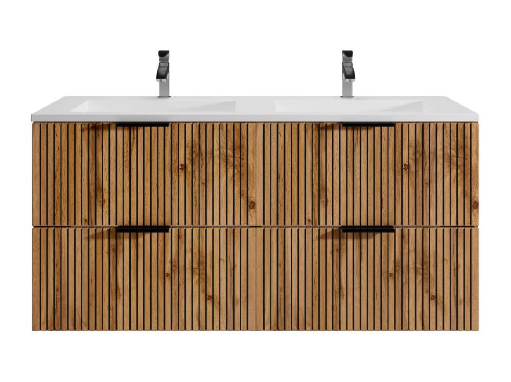 Vente Unique Meuble De Salle De Bain Suspendu Strié Avec Vasque à Encastrer - Naturel Clair Et Noir - 120 Cm - MADELA