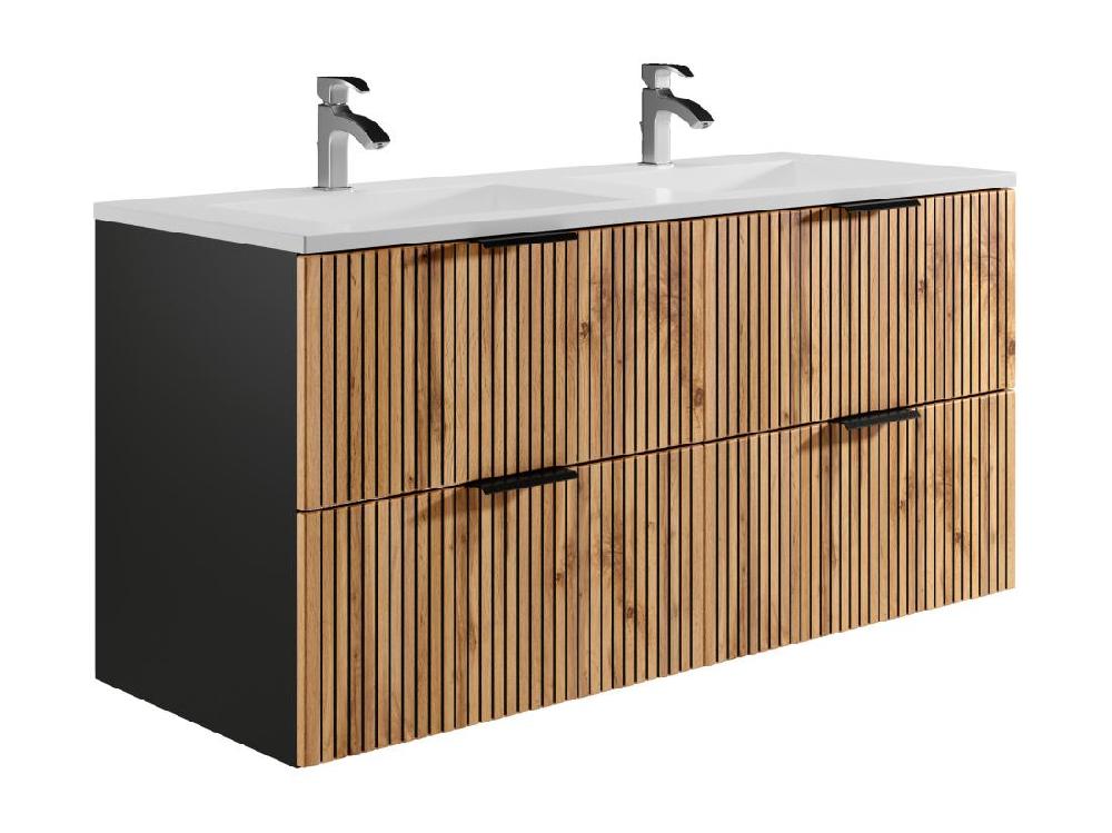 Vente Unique Meuble De Salle De Bain Suspendu Strié Avec Vasque à Encastrer - Naturel Clair Et Noir - 120 Cm - MADELA