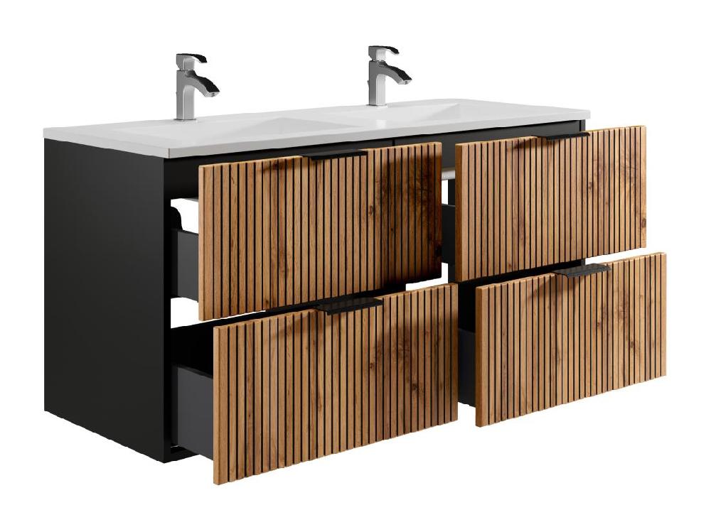 Vente Unique Meuble De Salle De Bain Suspendu Strié Avec Vasque à Encastrer - Naturel Clair Et Noir - 120 Cm - MADELA