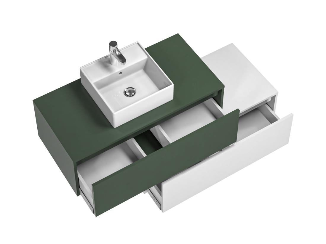 Vente Unique Meuble De Salle De Bain Suspendu Vert Et Blanc Avec Simple Vasque Carrée Et Deux Tiroirs - 94 Cm - TEANA II