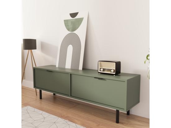 vente unique Meuble de télévision WENA fronts lisses avec pieds en métal Aura 140x30x33 cm Vert