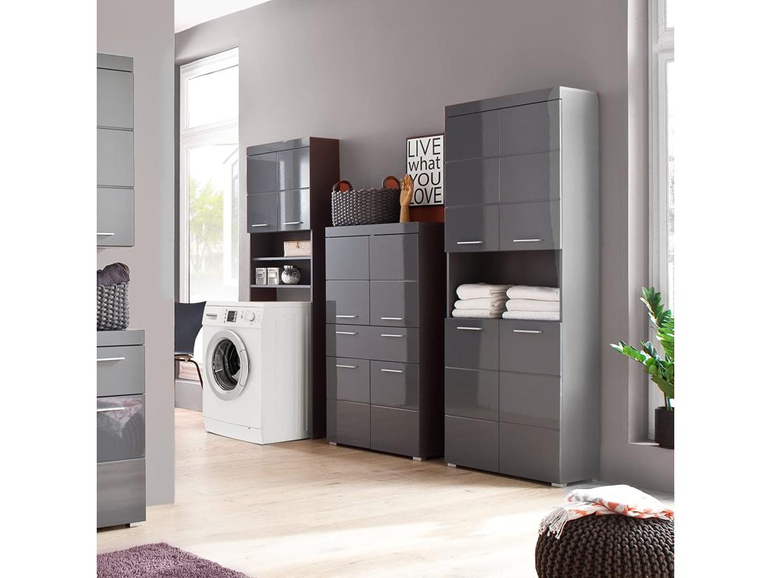 Vente Unique Meuble Dessus De Machine à Laver Pour Salle De Bain Gris Brillant Kelia
