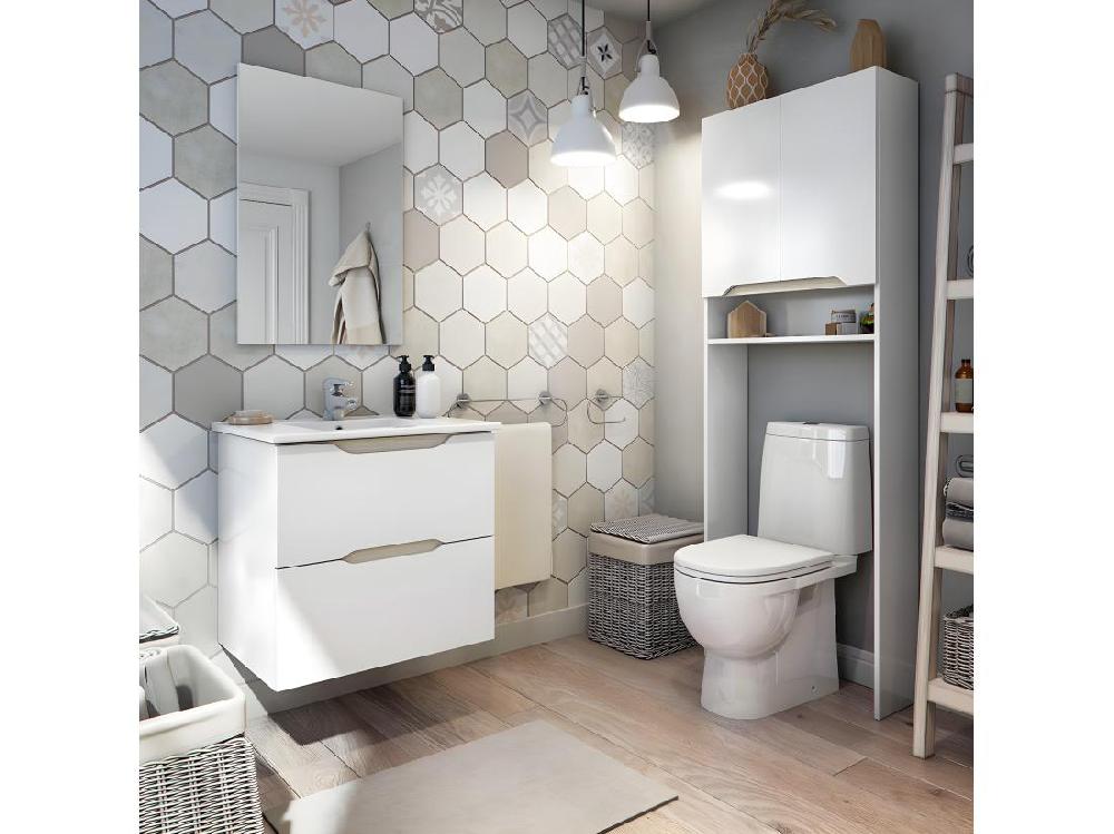 Vente Unique Meuble /étagère Dessus WC De Salle De Bain 60cm Avec 2 Portes Coloris Blanc Et Cambrian - Longueur 60 X Profondeur 23 X Hauteur 180 Cm