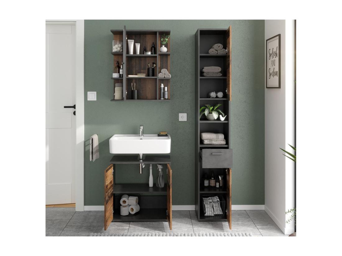 Vente Unique Meuble Haut De Salle De Bain 1 Porte Miroir Et 6 Niches - Madoc