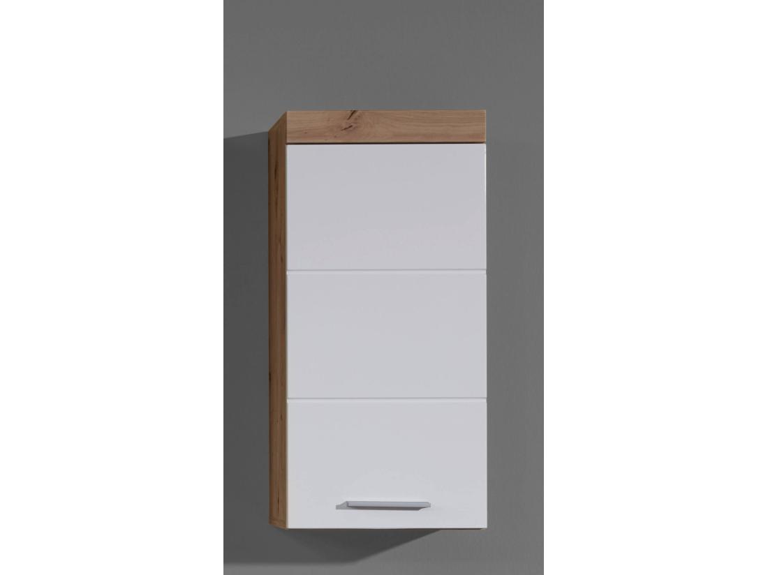 vente unique Meuble haut salle de bain mélaminé blanc/chêne brillant. L - H - P : 37