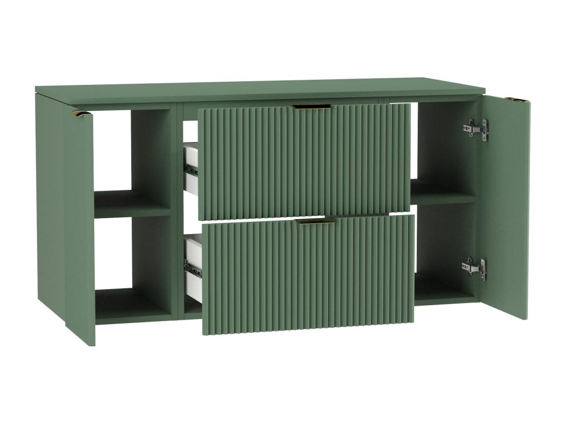 Vente Unique Meuble Lavabo WENA Avec 2 Portes Et 2 Tiroirs Façades Cannelées Willy 120x60x47 Cm Vert