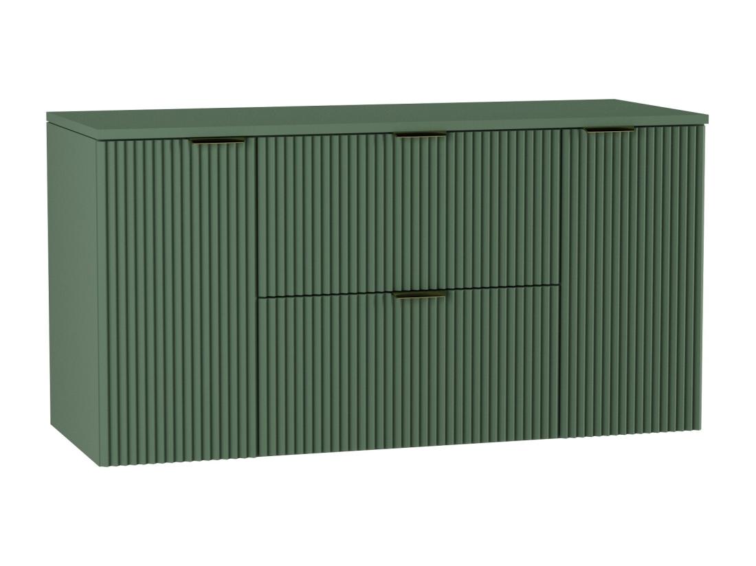 vente unique Meuble lavabo WENA avec 2 portes et 2 tiroirs façades cannelées Willy 120x60x47 cm Vert