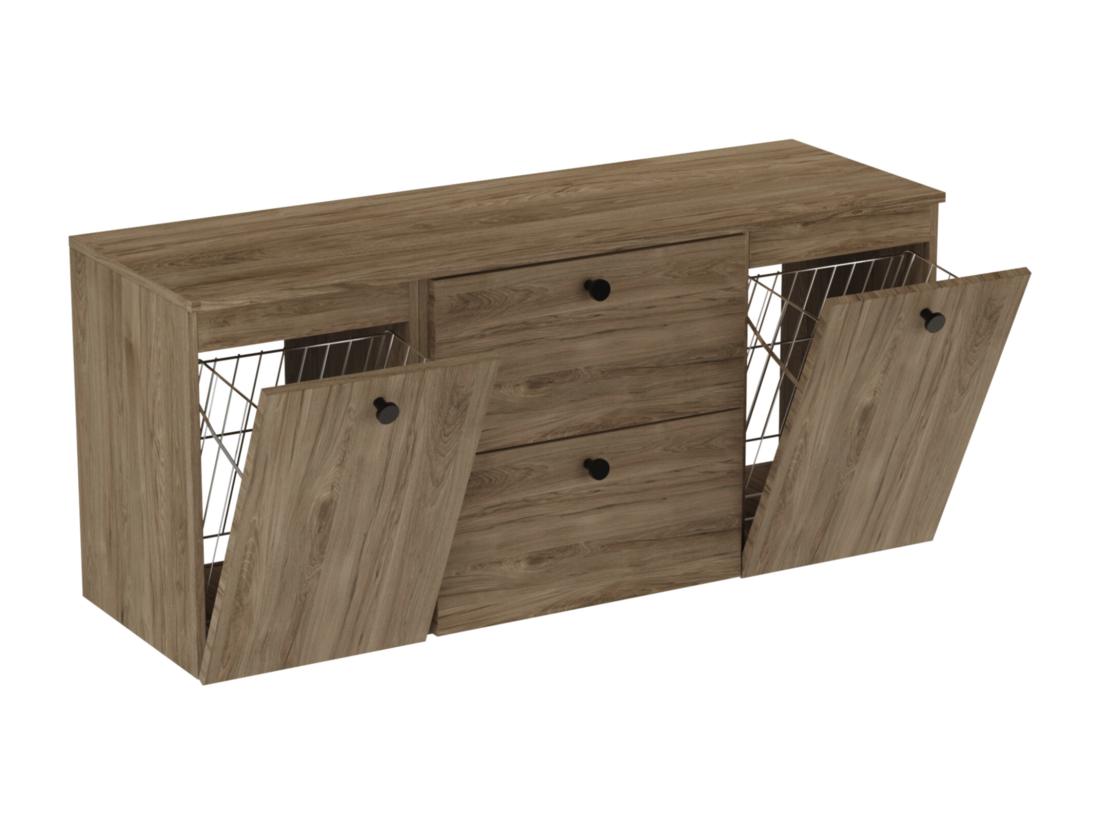 Vente Unique Meuble Lavabo WENA Avec 2 Portes Et 2 Tiroirs Fronts Lisses Avec Panier à Linge Beti 140x60x47 Cm Noyer Foncé
