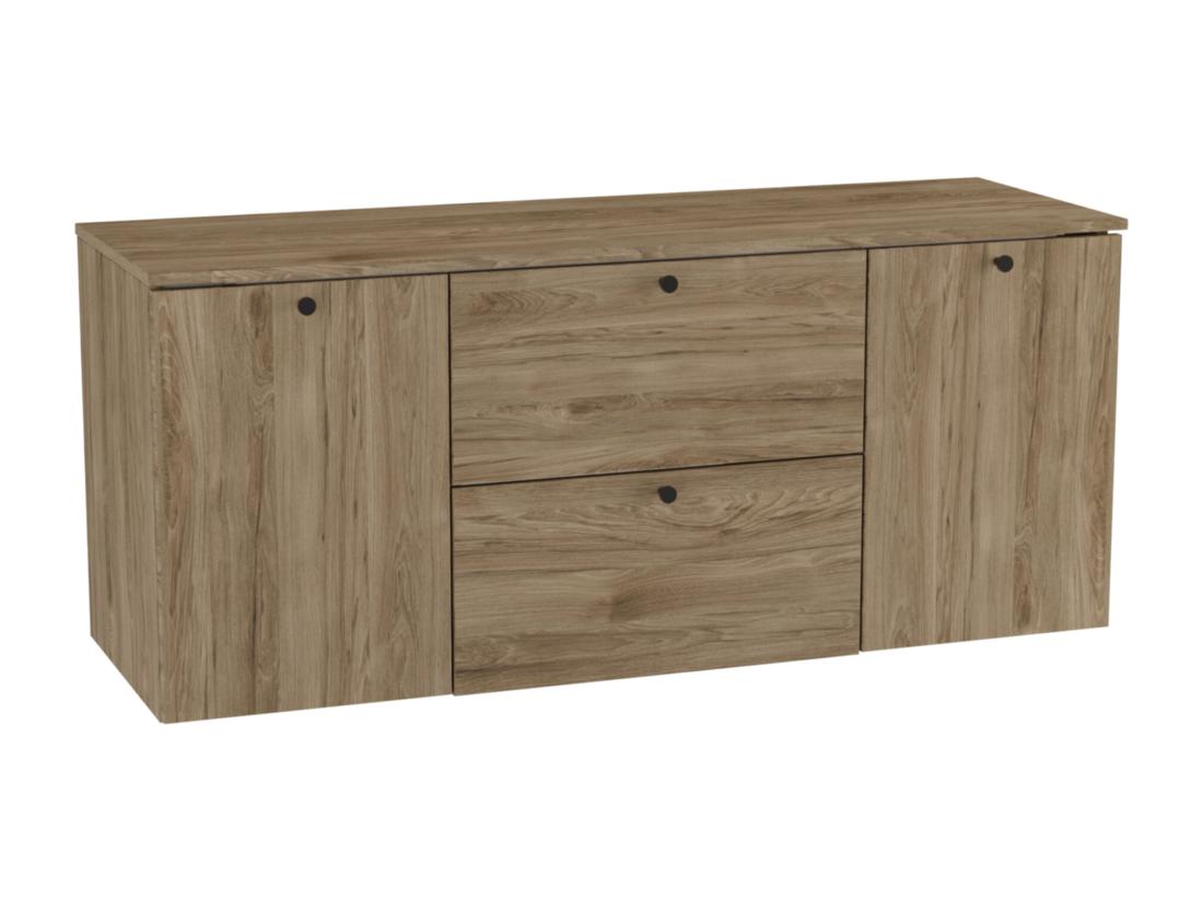 vente unique Meuble lavabo WENA avec 2 portes et 2 tiroirs fronts lisses avec panier à linge Beti 140x60x47 cm Noyer foncé