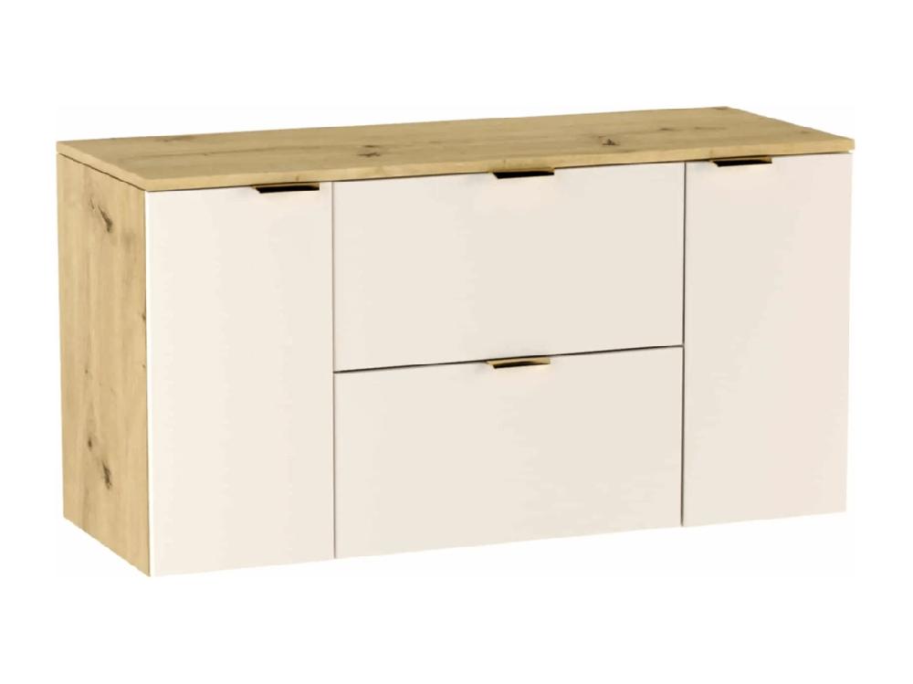 Vente Unique Meuble Lavabo WENA Avec 2 Portes Et 2 Tiroirs Fronts Lisses Orio 120x60x47 Cm Cachemire/Chêne Artisanal